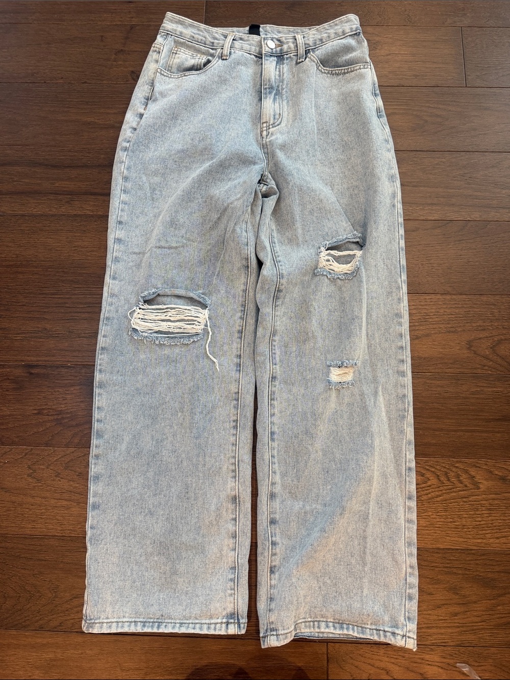 CIDER Light Wash Distressed Wide Leg Jeans Ripped Denim Size Medium - C61-137